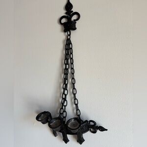 Vintage 1967 Black Metal USA Cast Iron Gothic Wall Mounted Candelabra 3 Votive